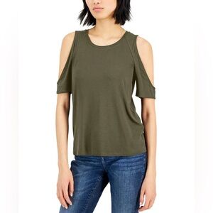 INC International Concepts | Olive Green Cold Shoulder Short Sleeve Top Medium